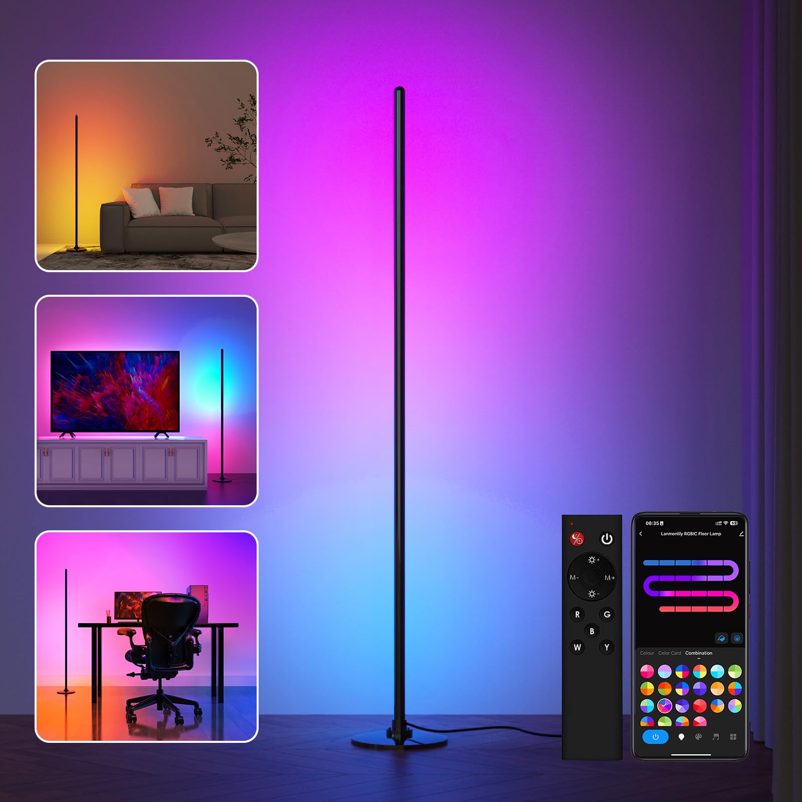 Photo 1 of Lanmonlily LED Floor Lamp, Corner Lamp Compatible with Alexa, Smart Modern Floor Lamp with Music Sync 16 Million Colors & 68+ Scene RGBICW Floor Lamp