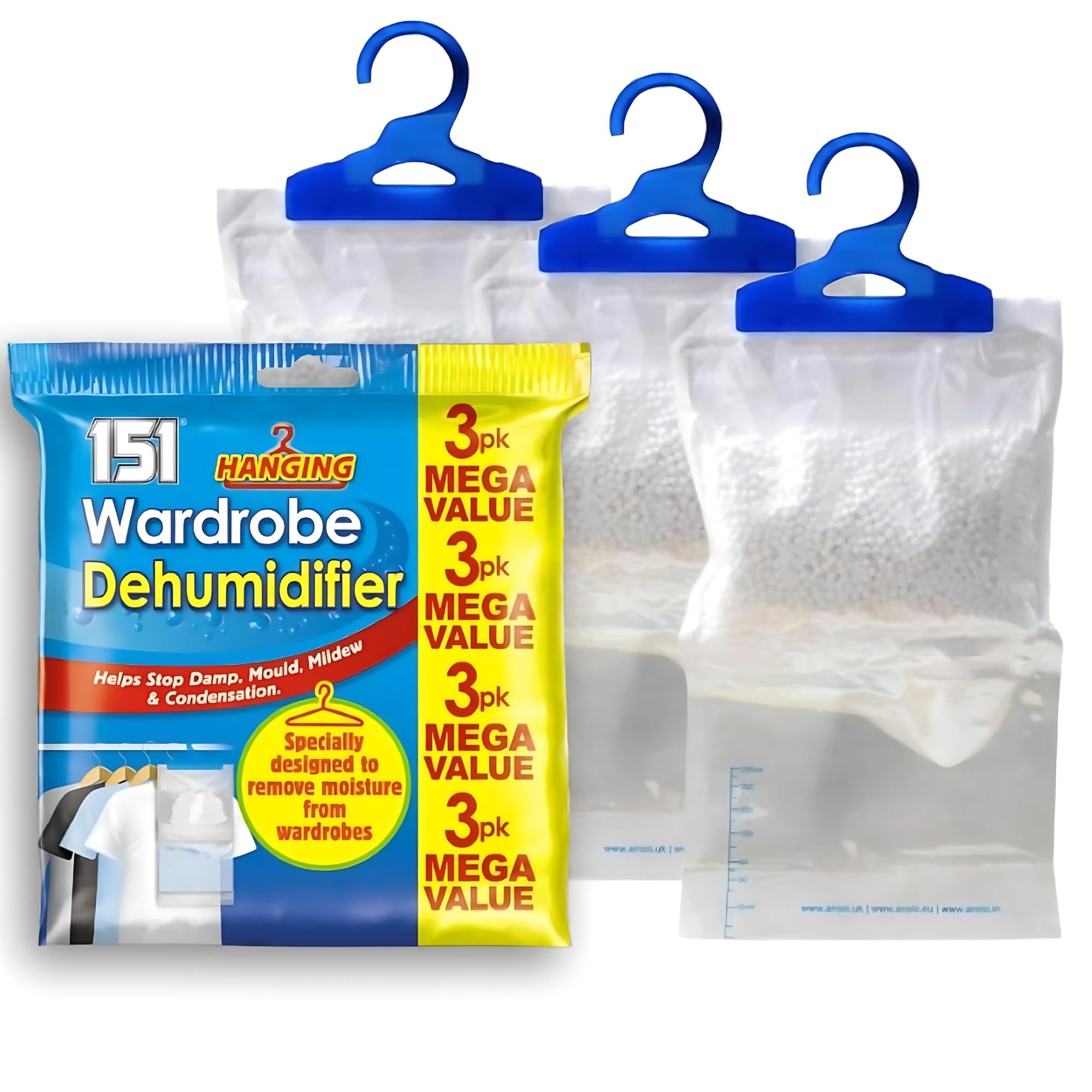 FERRIS | 3pk Hanging Dehumidifier for Wardrobes | Moisture Absorber for Closets & Enclosed Spaces | Stops Damp, Mould, Mildew & Condensation | Reusable & Eco-Friendly Bags | 180g Each