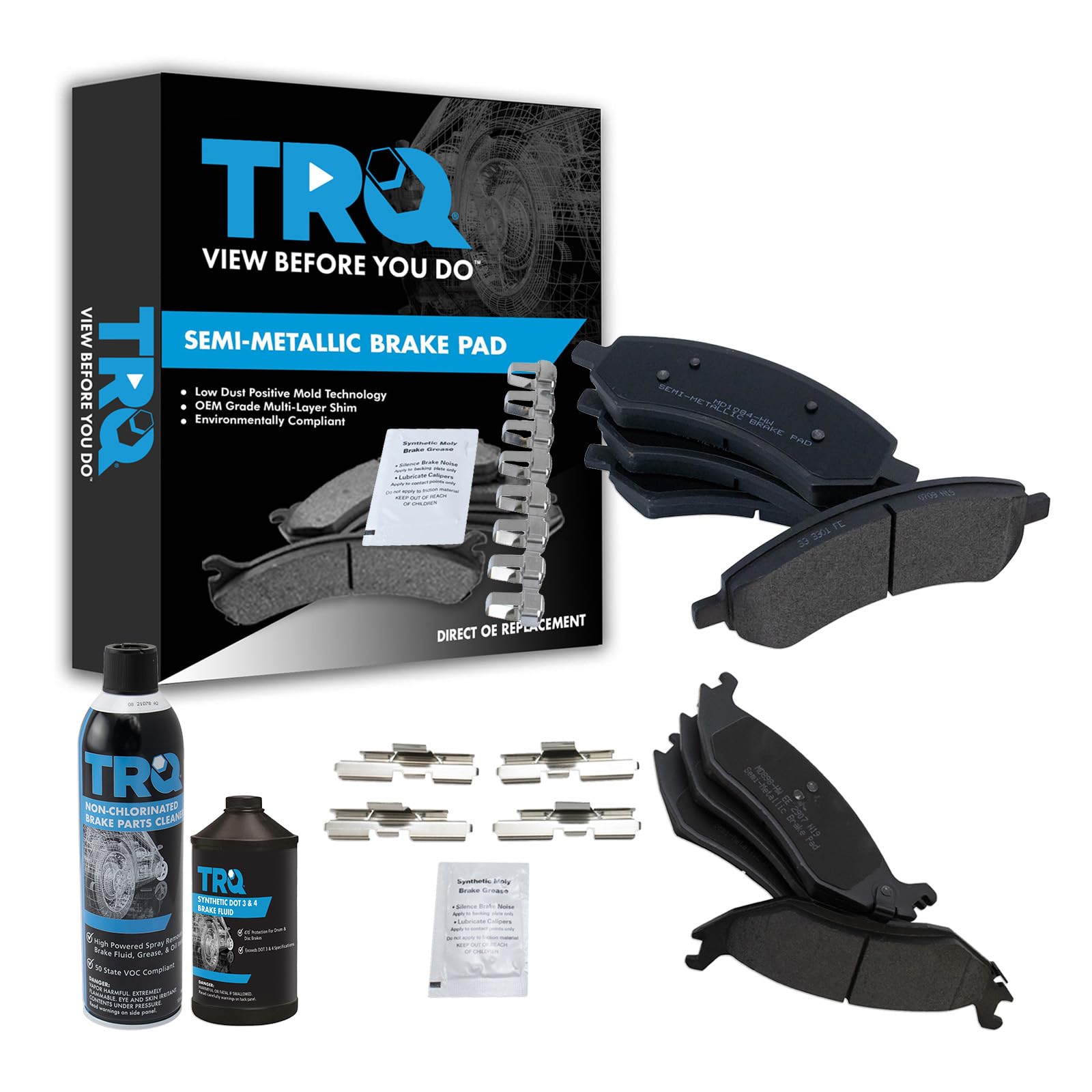 TRQ Front & Rear Brake Pads Semi-Metallic Compatible with 2007-2009 Chrysler Aspen Dodge Durango 2006-2010 Ram 1500 2011-2018 Ram 1500 Image