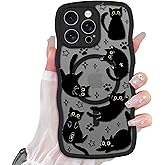 Heaofei Cute Case for iPhone 13 Pro Max Case [Compatible with MagSafe] with Kawaii Black Cats Cat Print Pattern Design for Women Girls, Soft Wavy Edge Anti-Slip Animal Magnetic Protective Phone Cover