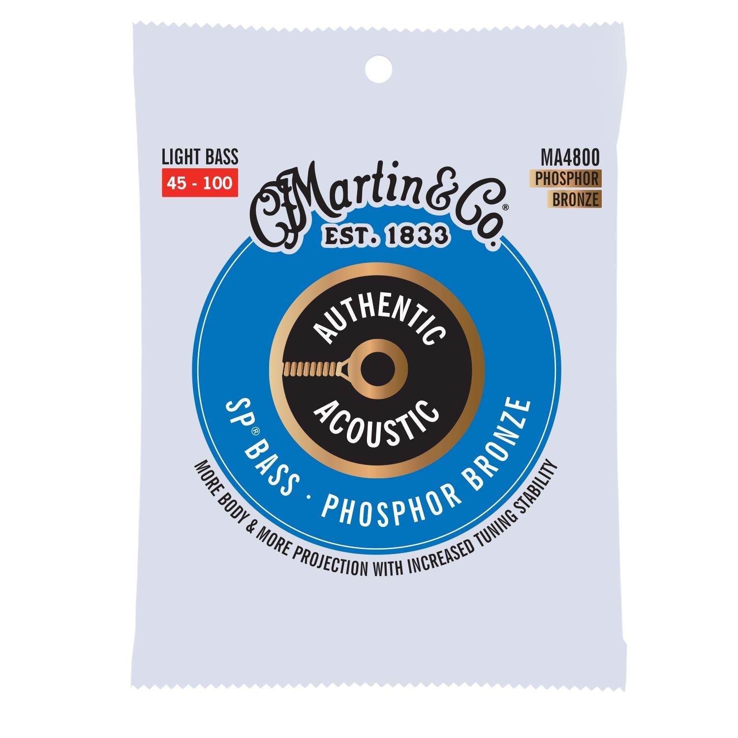 C.F Martin Guitar Authentic Acoustic MA4800 Light-Gauge Acoustic Bass Guitar Strings, 92/8 Phosphor Bronze