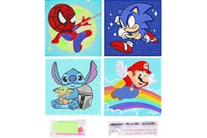 ijbnhd 4 Pack Diamond Art for Kids -5D Diamond Painting Kit for Kids with Wooden Frame Easy Small Anime Diamond Painting Full Drill Diamond Art Gem Painting for Beginners 7X7