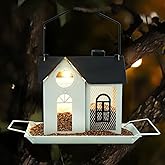 Minwolf Solar Bird Feeder for Outdoors – White Metal Hanging Bird Feeder with Solar Light, Decorative Bird House Feeder for Cardinals, Finches, and Wild Birds, Weatherproof Backyard Garden Decor