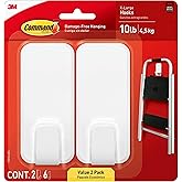 Command X-Large White Hooks, 2 Hooks, 6 Strips | Heavy Duty, Damage-Free Hanging with Adhesive, Heavy Duty Hanging Great for Organization and Storage, Holds up to 10 lb
