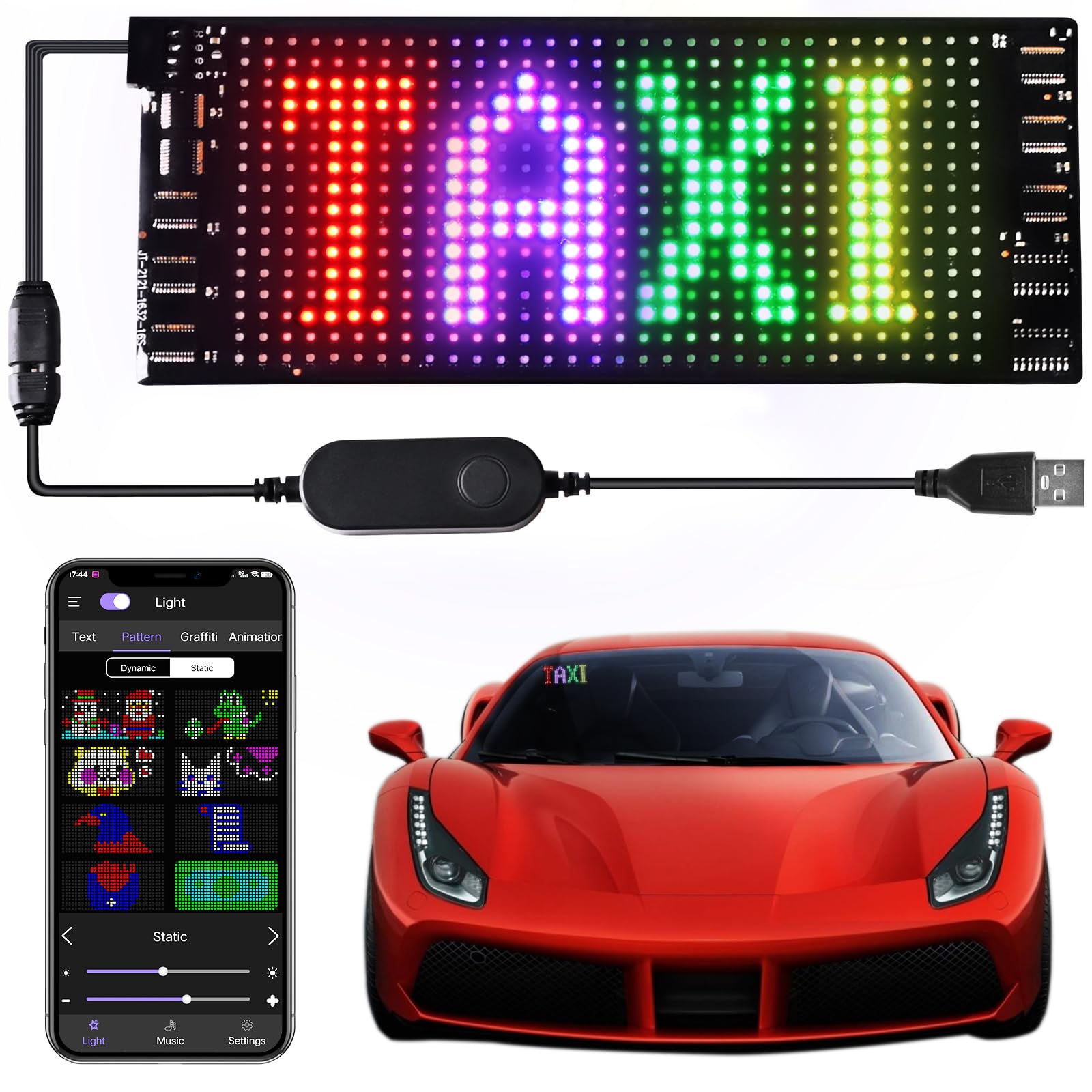 Photo 1 of Programmable Open Sign - Bluetooth App Controlled LED Car Display, DIY Custom Text/Animation Scrolling Panel for Shop Window, Business Events, Home Decor - Flexible 7''x3'' USB Matrix