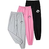 EXARUS 3 Pack Girls Sweatpants Joggers Teen Sweat Pants Cute Baggy Tween Trendy Clothes Preppy with Pockets