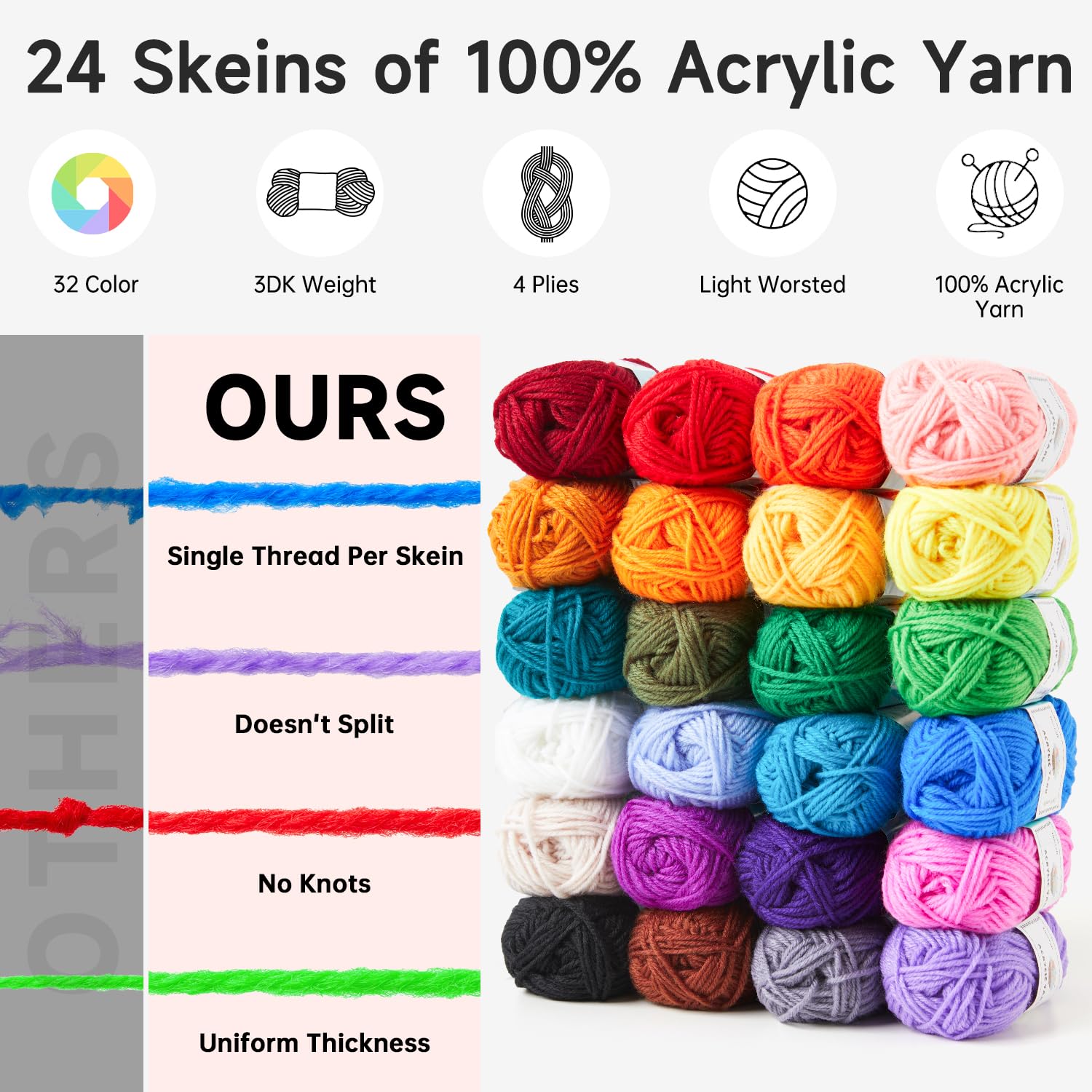 INSCRAFT Crochet Kit for Beginners Adults Kids - Great Knitting Starter Kit for Colorful Craft for Professionals, Make Amigurumi Projects includes 24 Colors Yarn, Hooks, Instructions, a Durable Bag