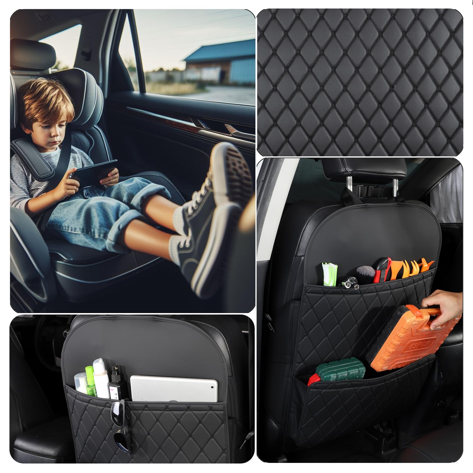Seat Back Protector + Large Capacity Pocket Storage Organizer,Preventing the Impact of Children Stepping on the Seat Backrest (Black)