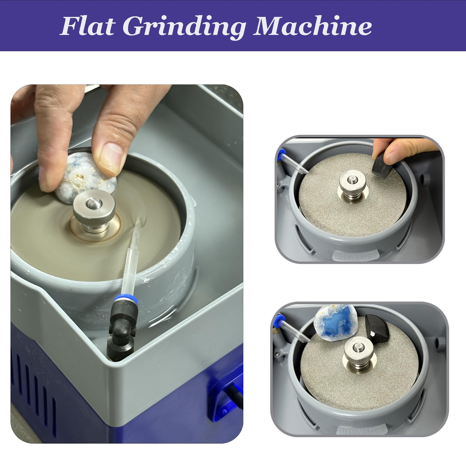 Deruilong 4” Flat Grinding Machine - Grinding Equipment - Shaping and Polishing Tools, Mineral Rock Polishing Machines, Grinding Machines, Includes Rock Mineral Polishing Machine Accessory Kit