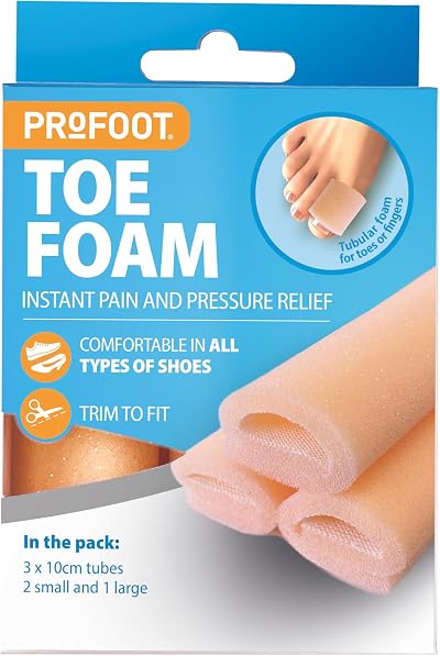 PROFOOT Toe Foam Tubes - 3 Pack - Reusable Pain Relief Cut to Size