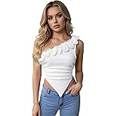 winkbay Women's One Shoulder Ruffle Tank Top Summer Ruched Sleeveless Asymmetrical Party Tops Vacation Outfits