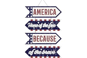 DEMONWER 4th of July Door Sign Patriotic Wall Decor Memorial Day Wooden Hanging Sign Rustic Red White Blue American Door Sign for Front Door Wall Independence Day Decor