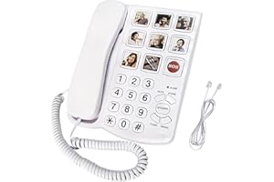 MONBEYEE Landline Phone, Big Button Phone for Seniors, Telephone Can One-Touch Dialling with 9 Piction, Suitable for People with Vision Disorders/Hearing Damage, Corded Phone Can Be Used for Home, Office