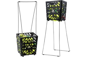 Tennis Ball Basket Tennis Ball Hopper with Wheels - 60 Balls Capacity Lightweight Picker Upper, Hands-Free Ball Retrieval Too