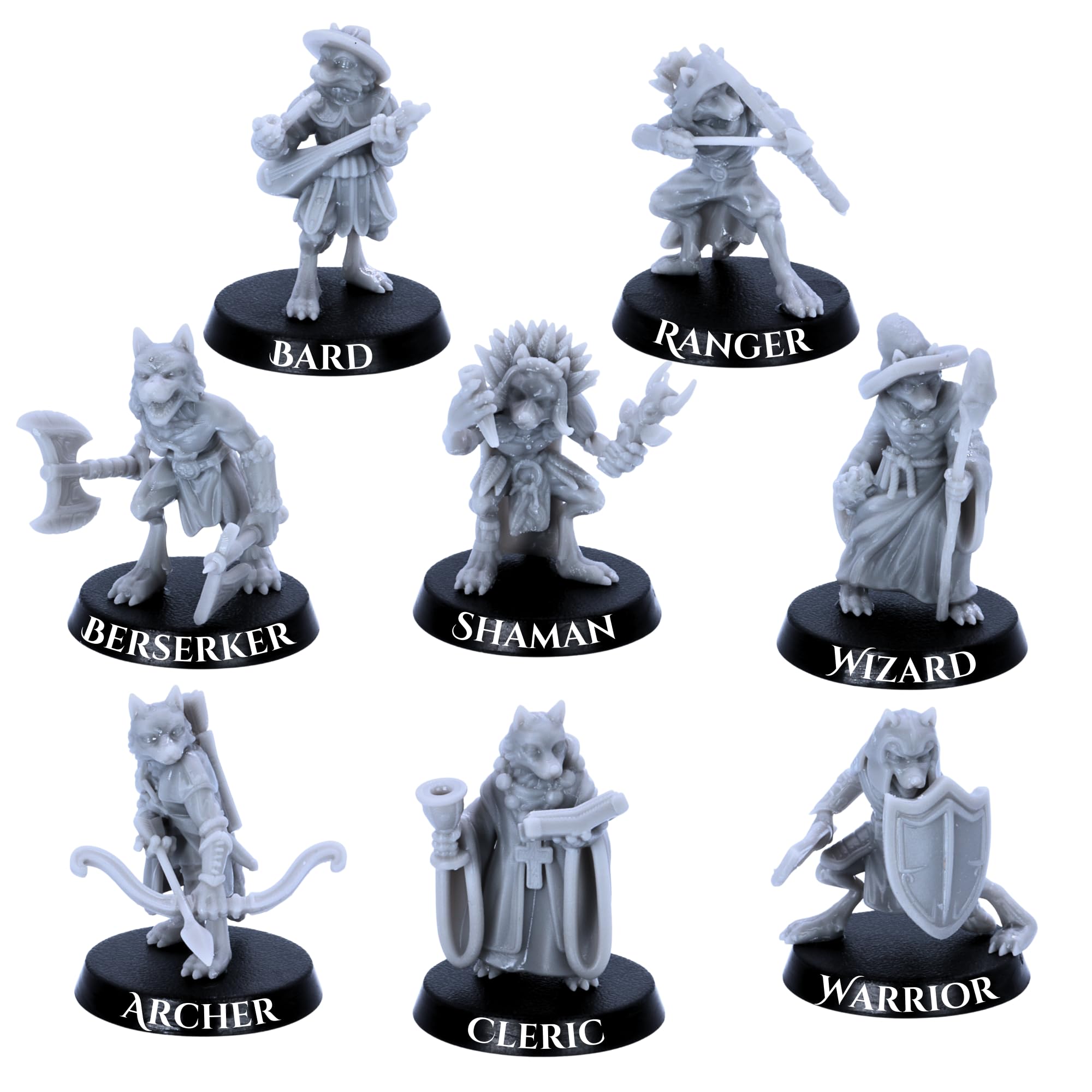Fox Folk Miniatures Set – 8 Fantasy Animal Characters for Tabletop RPGs | 28mm Scale Playable Models | DnD, Wargames | Epic Miniatures Licensed | Resin Unpainted Figures Collectors & Gamer