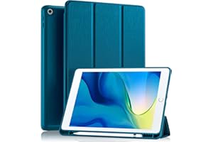 Akkerds Case Compatible with iPad 10.2 Inch 2021/2020 iPad 9th/8th Generation & 2019 iPad 7th Generation with Pencil Holder, Protective Case with Soft TPU Back, Auto Sleep/Wake Cover, PeacockBlue
