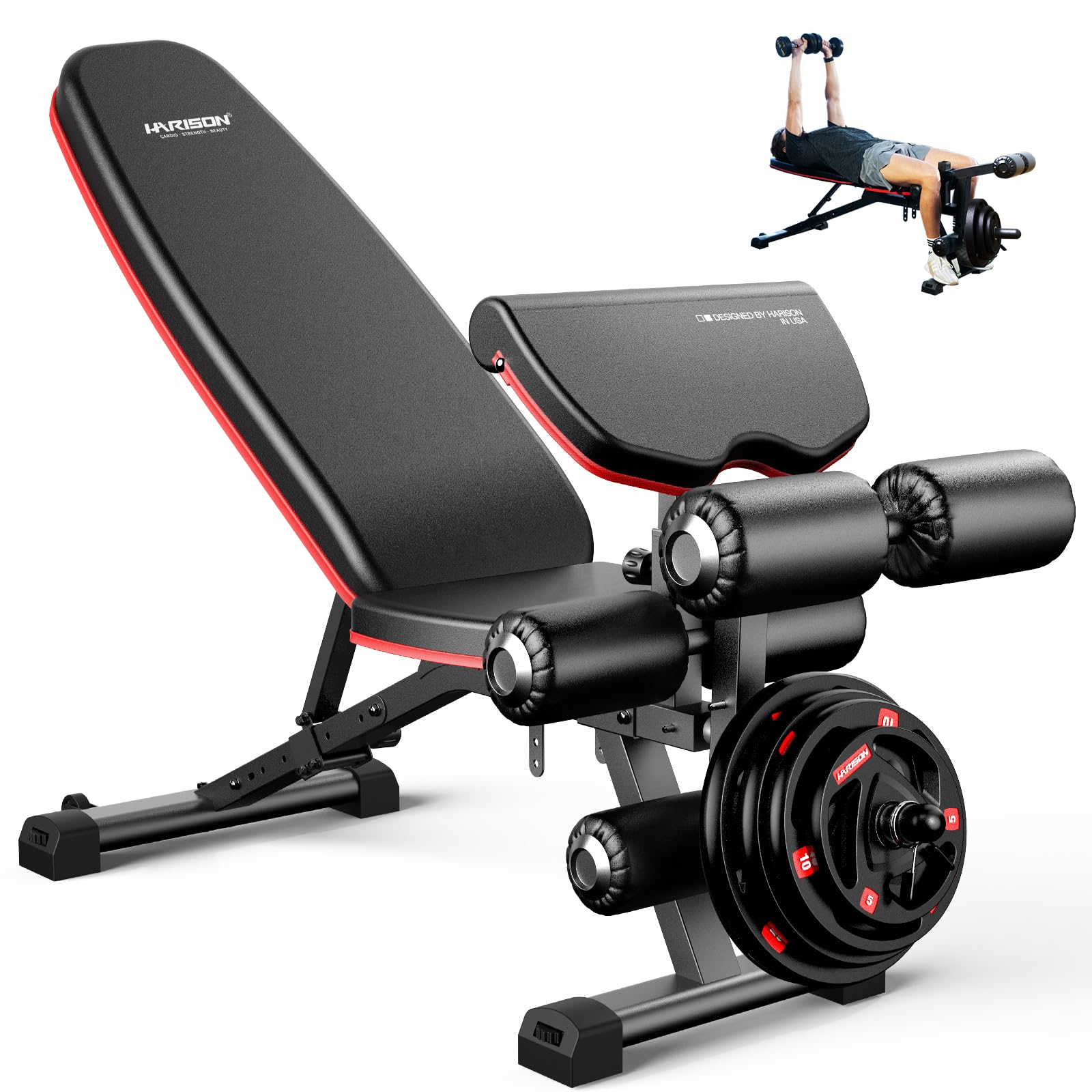 Photo 1 of HARISON Adjustable Weight Bench with Leg Extension and Preacher Pad, Workout Bench Press for Home Gym Strength Training, Flat Incline Decline Sit Up Bench 1000LBS Capacity