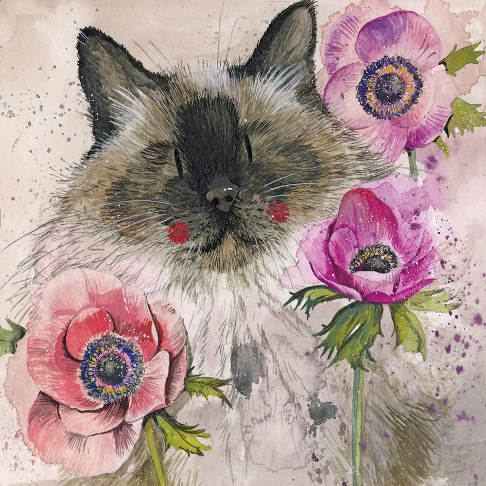 ALEX CLARK Cat In The Anemones Blank Card