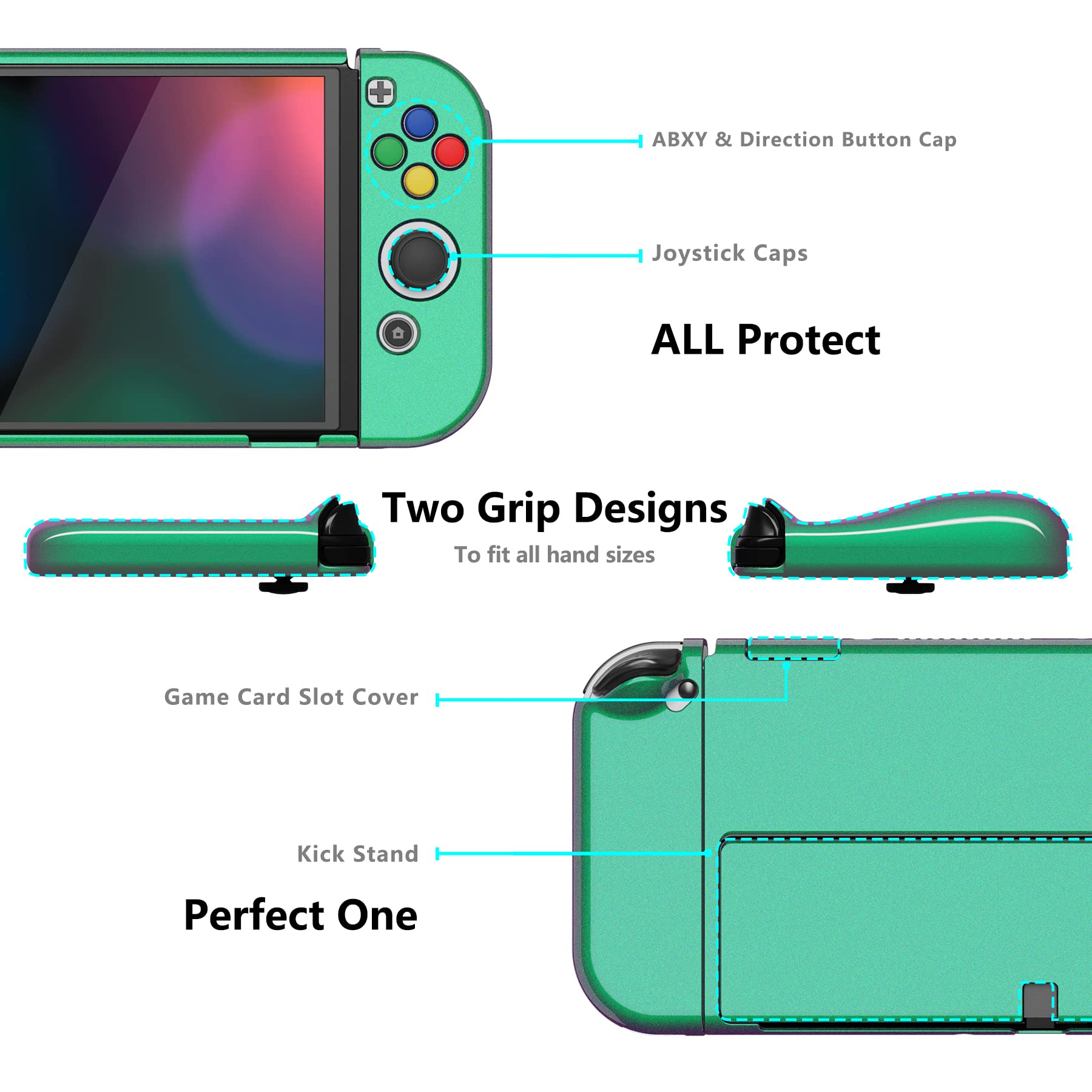 PlayVital AlterGrips Protective Slim Case for Nintendo Switch OLED, Ergonomic Grip Cover for Joycon, Dockable Hard Shell for Switch OLED w/Thumb Grip Caps & Button Caps