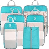 See Through Expandable Compression Packing Cubes, Mesh Travel Packing Cubes for Suitcases, Lightweight Organizers Bag Set for Travel Essentials for Luggage