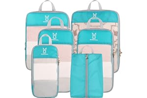 BUNNYCHILL See Through Expandable Compression Packing Cubes, Mesh Travel Packing Cubes for Suitcases, Lightweight Organizers Bag Set for Travel Essentials for Luggage