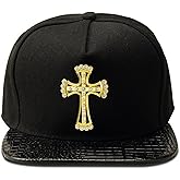 Men's hat Cross Hip Hop Flat Brimmed Hat Men's Baseball Hat with Gold Cross Badge, Metal Badge Street Rap Men's