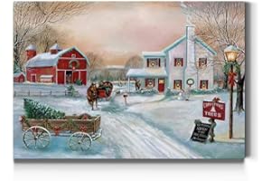 Renditions Gallery Christmas Tree Farm Wall Art, Country Winter Scene with Red Barn, Charming Decorations, Premium Gallery Wrapped Canvas Decor, Ready to Hang, 24 in H x 36 in W, Made in America