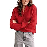 Bianstore Womens Casual Long Sleeve Crewneck Button Down Cardigan Chunky Knit Open Front Sweater Tops(Red-S)