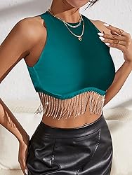 Milumia Women Party Crop Tank Tops Rhinestone