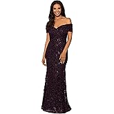 Xscape Womens Xscape Women's Floor-Length, Off-The-Shoulder, with Embellished Lace Detail and Fitted Silhouette