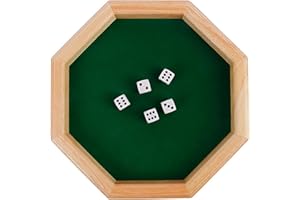 Octagonal Wooden Dice Tray with Felt Lined Rolling Surface with Waterproof Bottom for Table Game