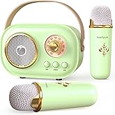 Mini Karaoke Machine,White Elephant Gifts,Stocking Stuffers for Teen, Christmas Gifts for 3-12+ Years Old, Portable Bluetooth Speaker with Wireless Microphone Kids Boys Girls-Green