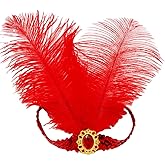 XKTEI 2 Pieces 1920s Flapper Headband,Sequins Feather Headpiece,Mardi Gras Carnival Party Headwear Accessory Women