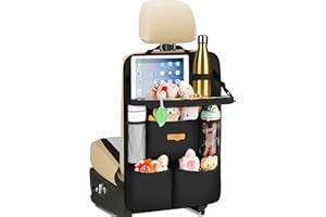 SURDOCA Backseat Car Organizer with Foldable Tray for Kids & Adults – NEW MODEL Seat Storage with Touchable Tablet Pocket, Roadtrip Essentials – Fits Most Vehicles