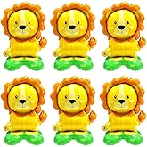 Deermon 6 Pack Cute Standing Lion Shaped Foil Balloon, Safari Jungle Animal Zoo Wild Lion Balloons For Jungle Safari Theme Backdrop Kids Birthday Party Baby Shower Wedding Decorations Supplies