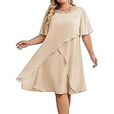 Hanna Nikole Plus Size Dress for Curvy Women 2026 Wedding Guest Dress Sequined Crew Neck Cocktail Dress with High Low Hem