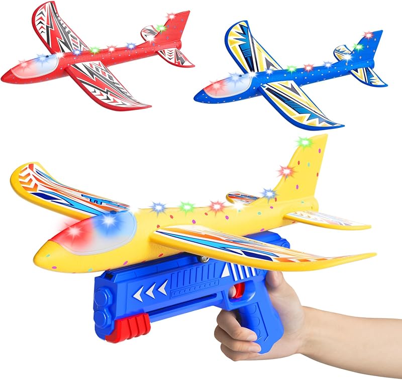 Doloowee Airplane Launcher Toy 3 Foam Planes LED Lights 2 Flight Modes Catapult