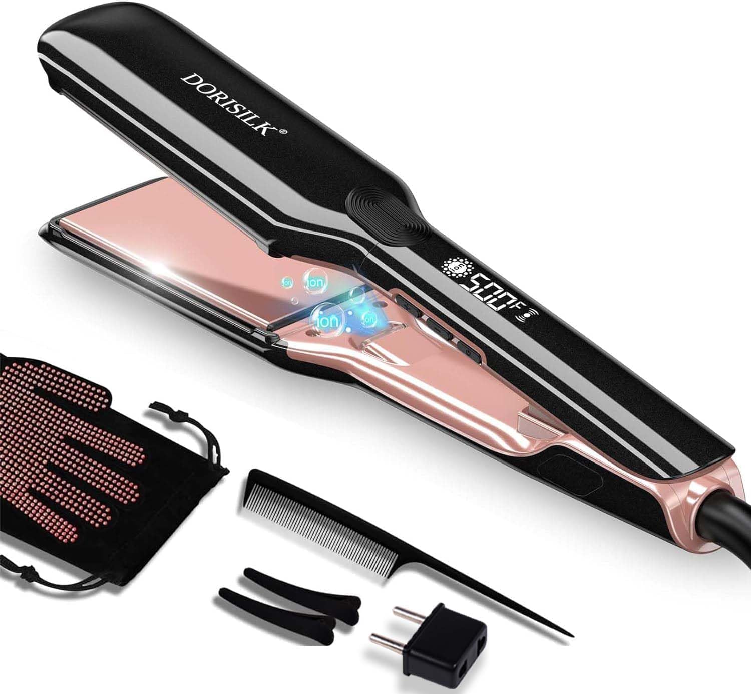 Photo 1 of DORISILK 500 Degree High Temp Professional Hair Straightenr ? Ceramic Wide Flat Iron ?2 in 1 Hair Straightener and Curler?Plasma Flat Iron Get Frizz-Free and Shiny 500FW1
