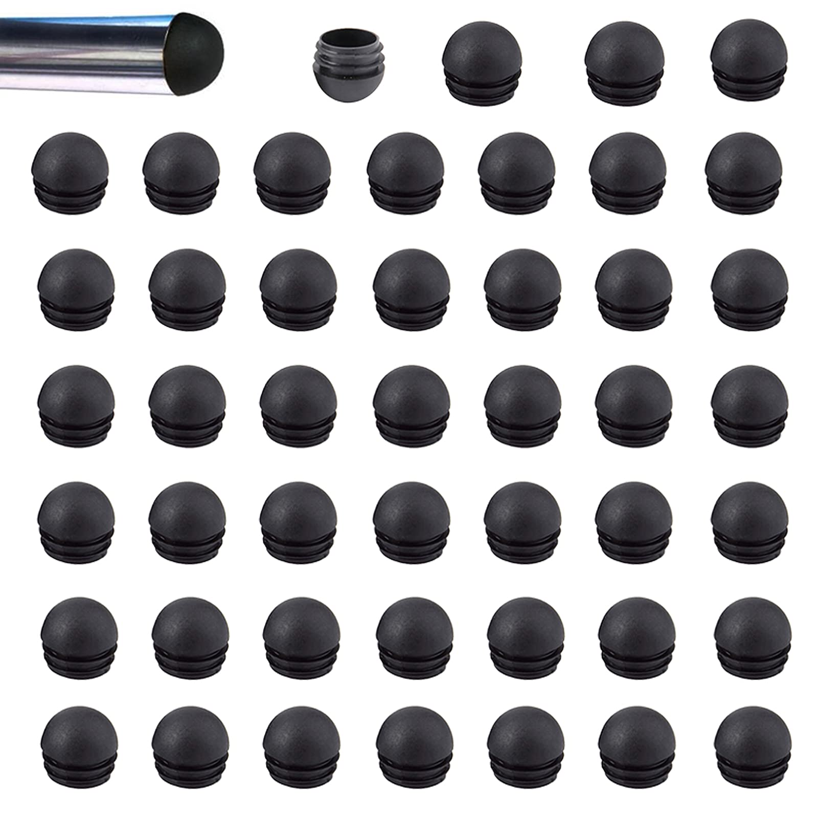 HJYZY 16mm Round Insert Chair Leg Glide Protectors Furniture Finishing Dome Shaped Plug Black for Table Chair Shelf Insert Finishing Plug 50 pcs
