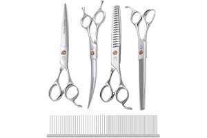 Fenice Totem Dog Grooming Scissors: 5 in 1 Pet Shears Set Made Of Japanese 440c Advanced Stainless Steel Professional Grooming Scissors for Dogs Cats and Other Pets