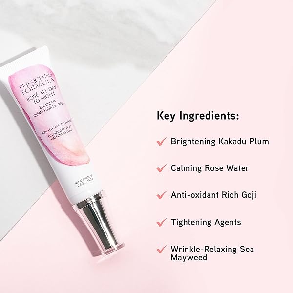 PHYSICIANS FORMULA ROSÉ ALL DAY TO NIGHT EYE CREAM, DARK CIRCLES, PUFFINESS, BAGS UNDER EYES, WRINKLES | DERMATOLOGIST TESTED, CLINICIALLY TESTED, HYPOALLERGENIC