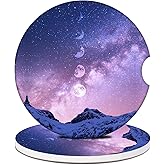 Car Cup Holder Coasters - Moon Phase Purple Mountain Absorbent Ceramic Coaster 2 Pack, Car Coasters for Cup Holders, Fashion Car Interior Accessories Drink Coaster for Women & Men