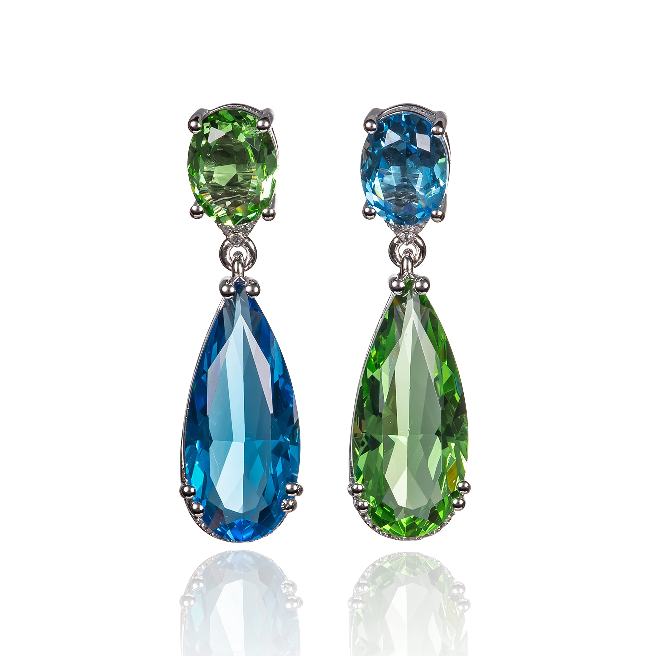 Namana 925 Sterling Silver Statement Earrings for Women with Blue and Green Stones, 925 Silver Dangle Earrings for Women with Asymmetric Light Blue and Bright Green Gemstones