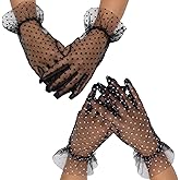 VISIAIP 2 Pairs Women Lace Gloves Mesh Tulle Elegant Short Sheer Gloves for Ladies Bridal Wedding Halloween Tea Party