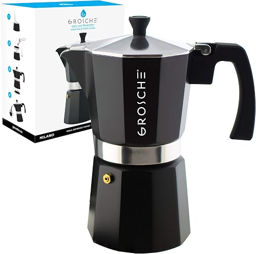 Cafetière Italienne Grosche Milano – 3 Tasses | Moka En Aluminium Pour Expresso Corsé Sur Cuisinière – Soupape De Sécurité