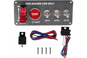 Geloo Ignition Switch Panel 12V Racing Car Engine Start Push Button Switch Panel Carbon Fiber LED Toggle Switches for Race Car RV Truck 5 in 1