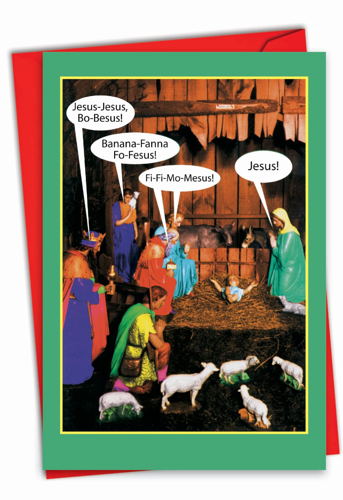 JesusBoBesus - Hilarious Religious Merry Christmas Card with Envelope (4.63 x 6.75 Inch) - Funny Holiday Jesus Song, Season's Greetings Note Card - Xmas Happy Holidays Gift 1348