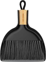 MR.SIGA Dustpan and Brush Set Bamboo Handle Mini Dustpan Durable Bristles Black