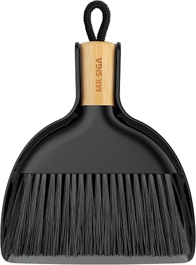 MR.SIGA Dustpan and Brush Set Bamboo Handle Mini Dustpan Durable Bristles Black