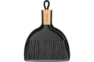 MR.SIGA Mini Dustpan and Brush Set, Portable Cleaning Brush and Dustpan Combo with Bamboo Handle, Black, 1 Set
